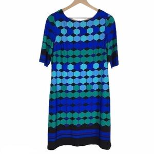 ELIZA J Shift Dress Retro Mod Geo Elbow Length Sleeves Wedding Guest Attire 10